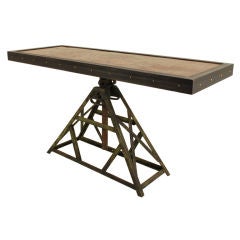 Industrial Steel Console Table with Copper and Steel Top