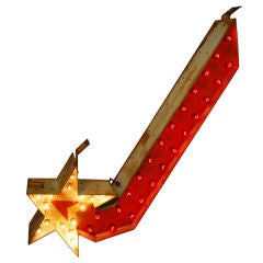 Vintage Flashing Lighted Arrow Sign with Star, Double Sided
