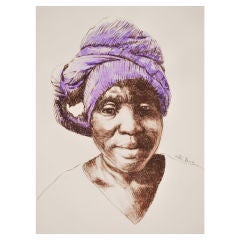 Woman with Purple Turban, Signed Original