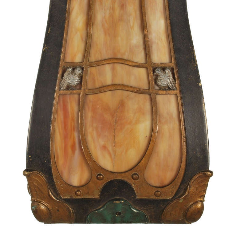 Period Arts and Crafts Corner Wall Sconces with Slag Glass 3
