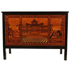 Italian Marquetry Commode Chest with Architectural Landscape Scene