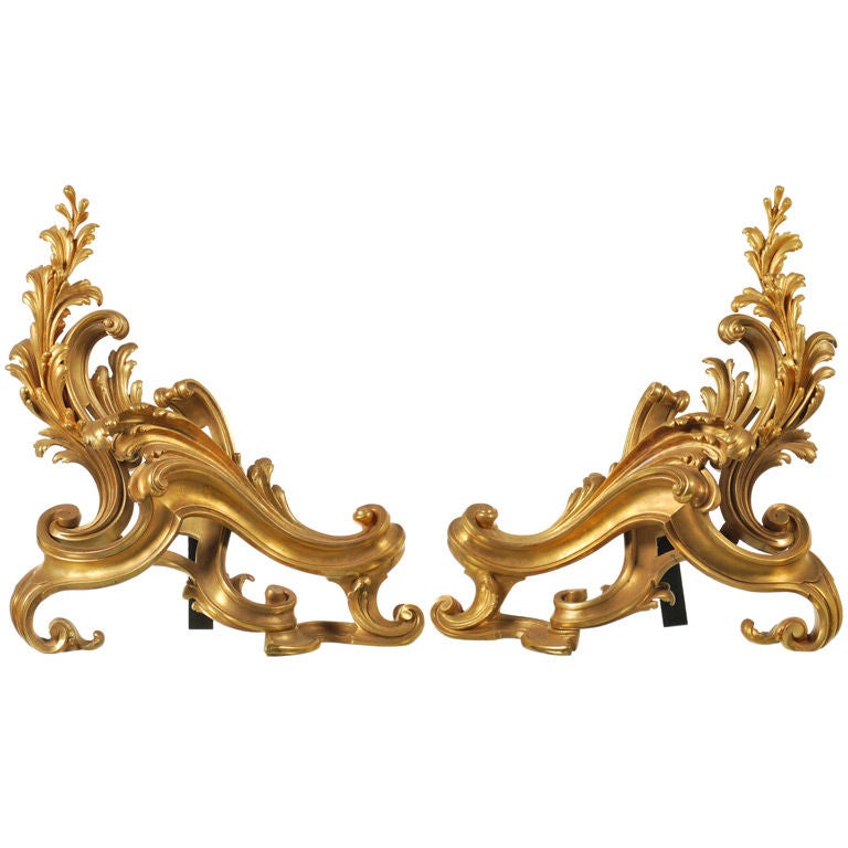 Pair of Louis XV Style Gilt Bronze Chenets For Sale