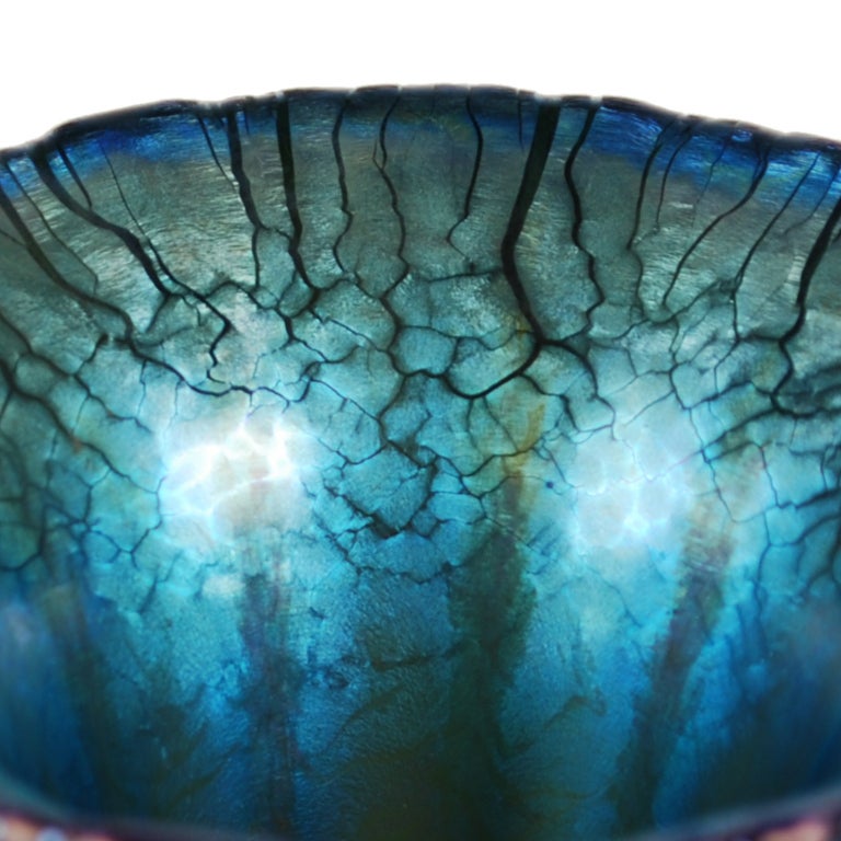 20th Century Peacock Blue Iridescent Vase signed L C Tiffany-Favrile