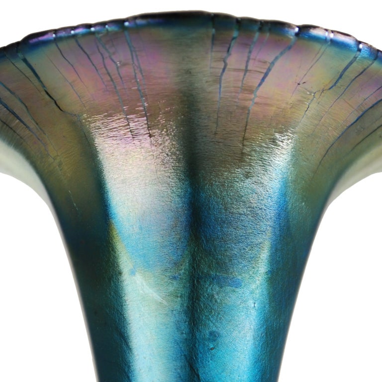 Peacock Blue Iridescent Vase signed L C Tiffany-Favrile 1