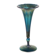 Peacock Blue Iridescent Vase signed L C Tiffany-Favrile
