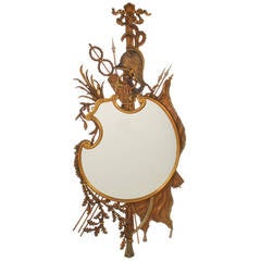 19th Century Giltwood Mirror with Incredibly Carved Military Trophy