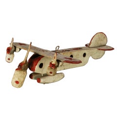 Folk Art Wooden Tri-Motor Airplane Model