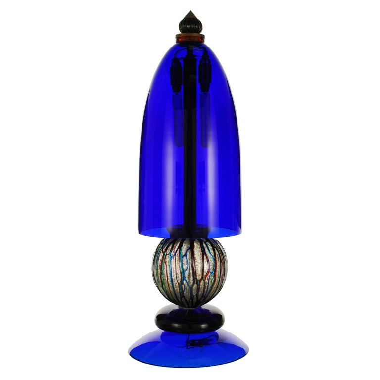 *** 1stdibs Saturday Sale *** Dramatic Cobalt Blue Murano Glass Lamp, Signed