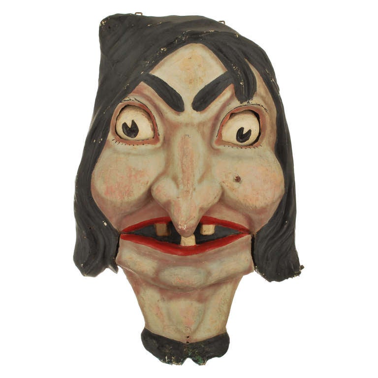 This very large papier maché witch head, was reported to be from a haunted house of a traveling circus and most likely dates in the 1940's. This mechanical wonder is 42