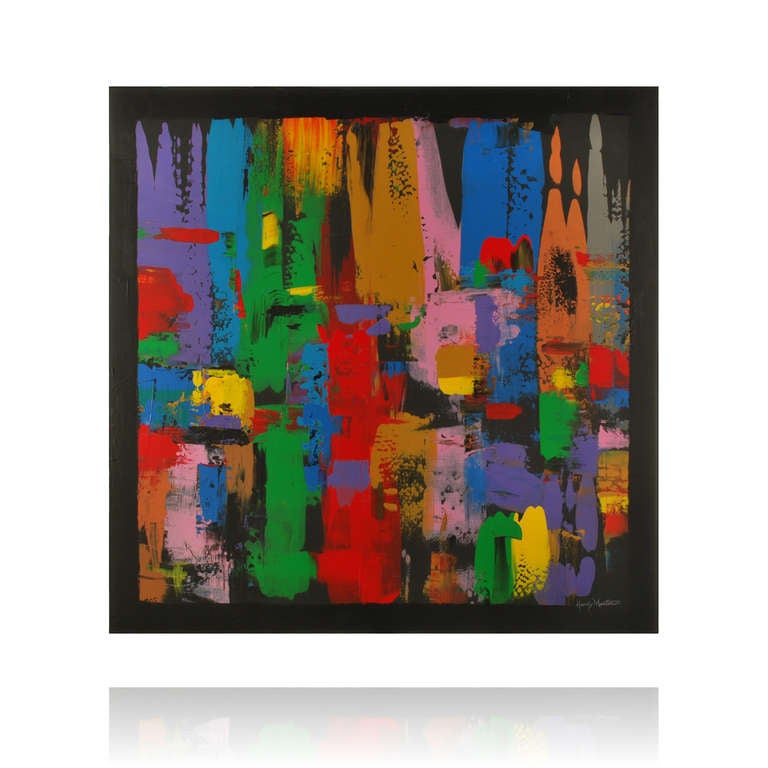 Titled NIGHT DIMENSIONS this dramatic and colorful abstract painting with it heavy applied paint, makes a bold statement. This is an original painting by artist Hardy Martin and is signed in the lower right corner.

SHIPPING: For additional