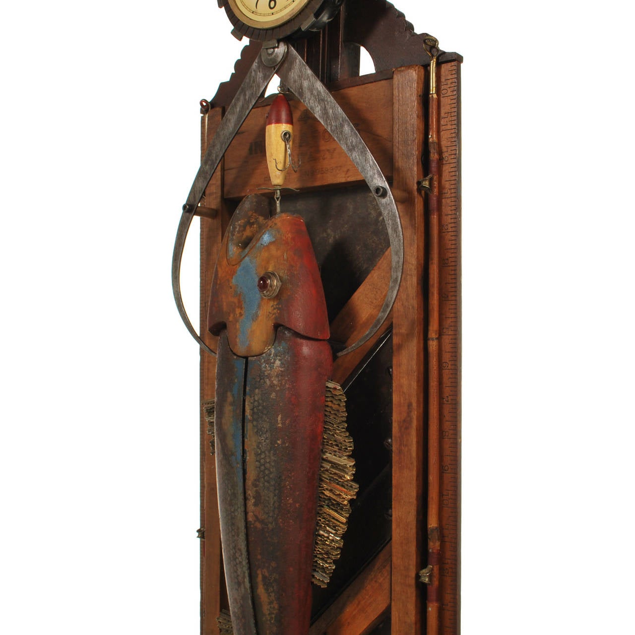 Hooked Fish Folk Art Assemblage with Clock 1