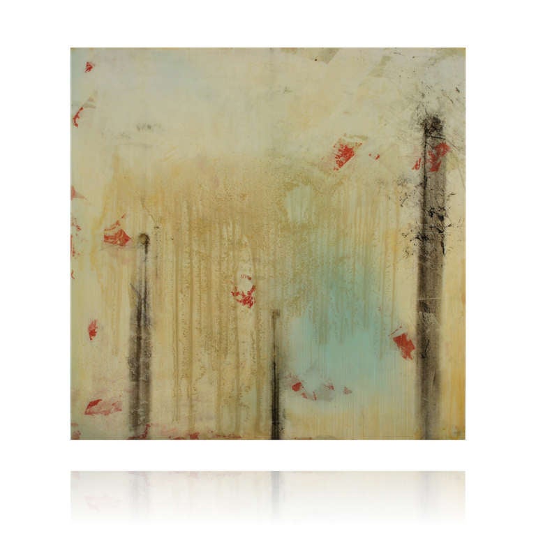 This signed original abstract painting is a multi-layered mixed media painting with a high gloss resin finish.This painting, like others by this artist, can be shown vertical or horizontal. The artist signature and painting title in on the reverse.