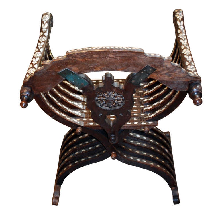 19th Century Walnut Inlaid Chair from Syria, Circa 1880. Fine antique condition.