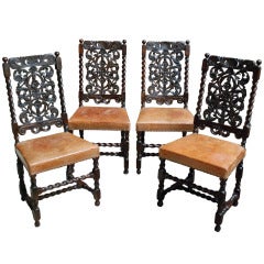 Set of Four Carved Oak Chairs Circa 1725