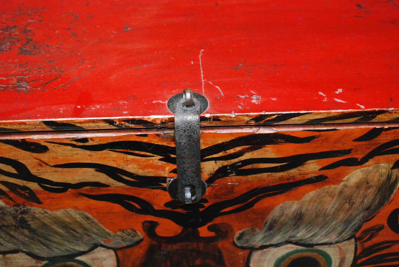 Early 20th Century Mongolian Painted Tiger Trunks