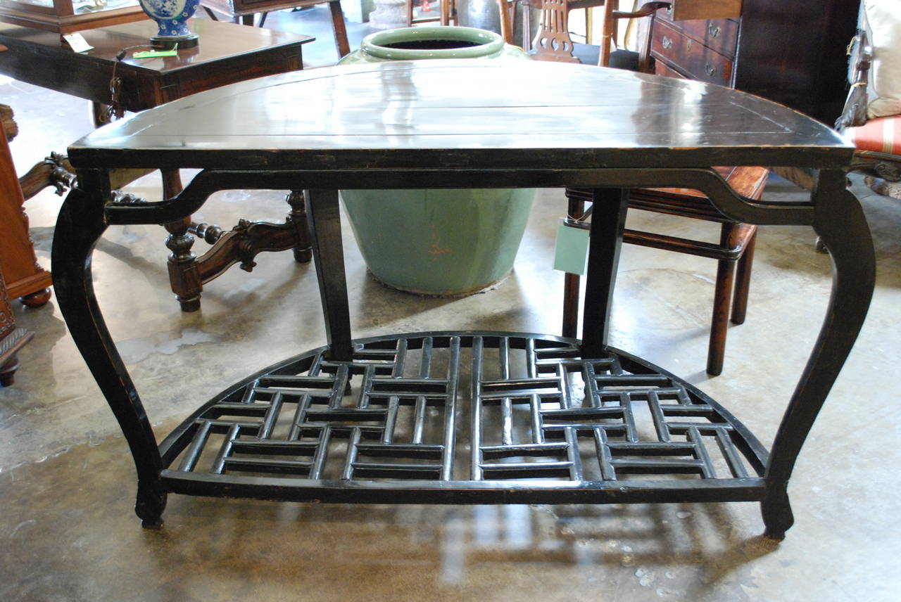 Chinese Black Lacquered Demilune Table