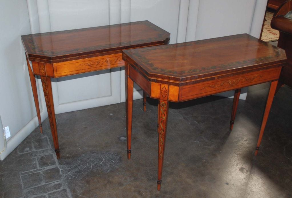 Pair of 18th c. George III Satinwood Card Tables