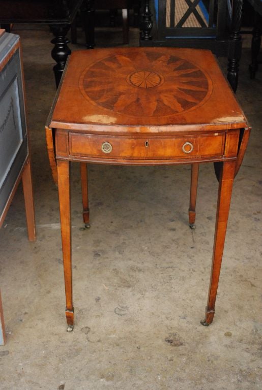 19th Century 19th c. English  Mahogany George III Pembroke Table w/Inlaid Fan & Sunburst w/Dr