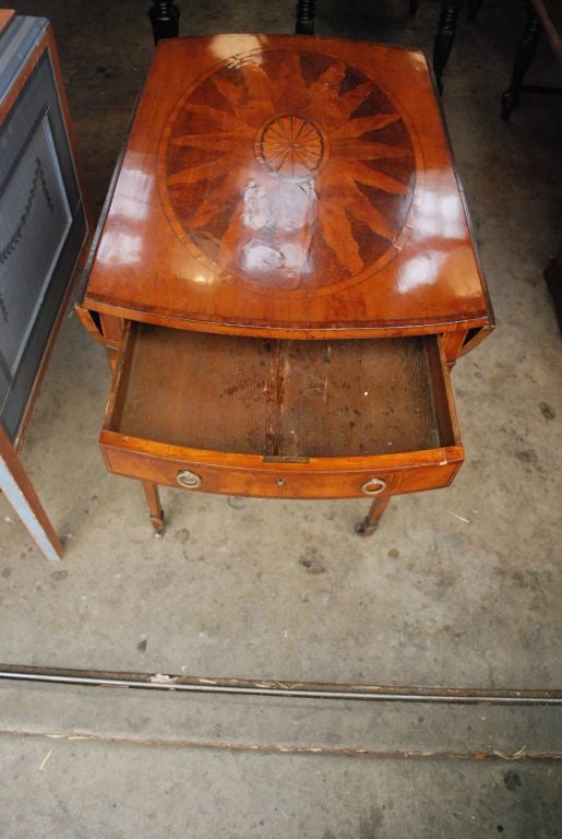 19th c. English  Mahogany George III Pembroke Table w/Inlaid Fan & Sunburst w/Dr 1