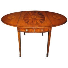 19th c. English  Mahogany George III Pembroke Table w/Inlaid Fan & Sunburst w/Dr