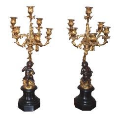 French Louis XV-Style Putti Candelabras, 19th c