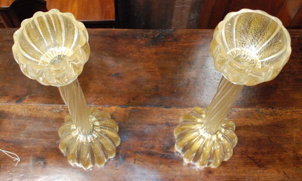 Murano Gold Leaf Candlesticks, 20th century