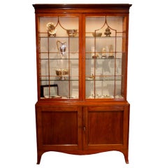 18th c. English Mahogany George III Display Cabinet with 2 Glass & 2 Solid Doors