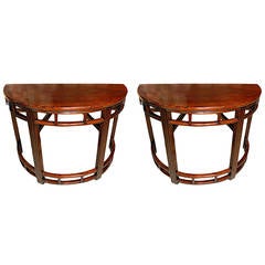 Pair of Chinese Rosewood Demilune Tables