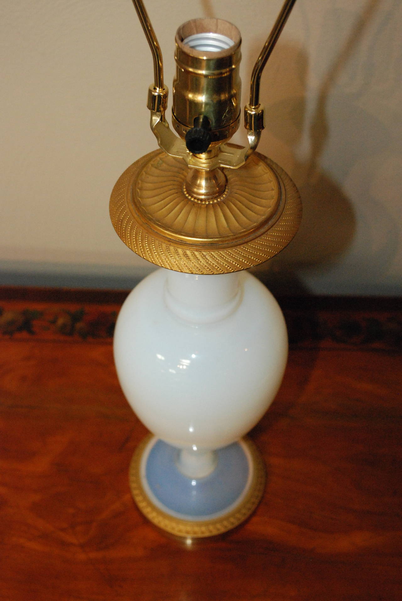 Swedish Pair of French Opaline Lamps