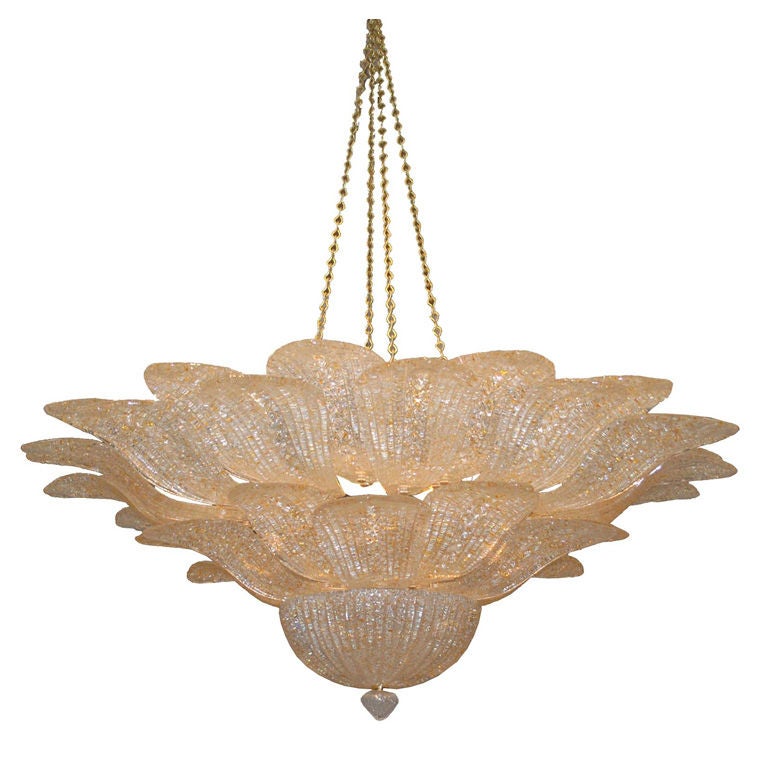 Italian murano flush-mount chandelier with 23 karat gold leaf flecks.  “granelli di foglia d'oro”. Shown in a 40