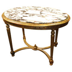 Antique French Table with Oval Marble-Top Gilt Paint