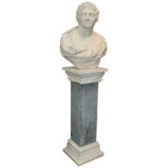 Italian Antique Marble Bust on Marble Pedestal