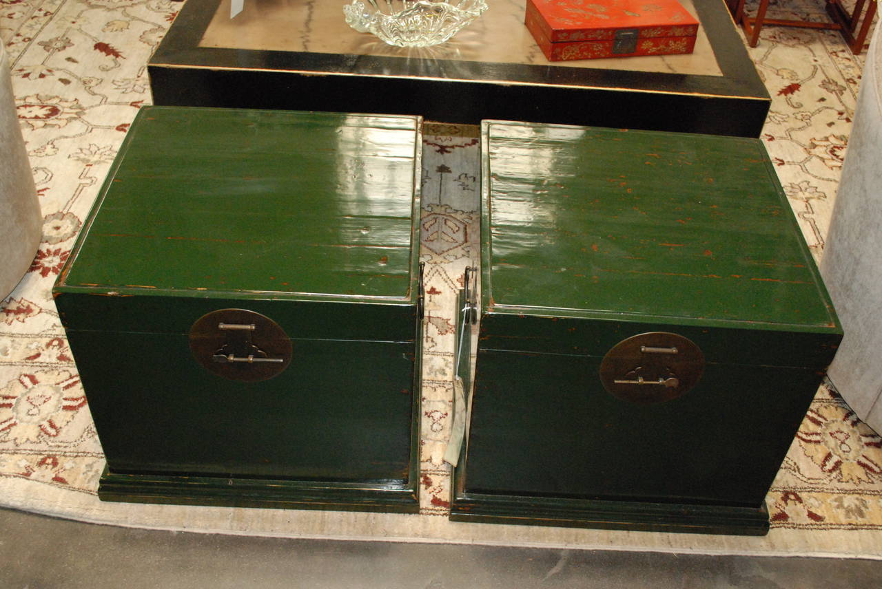 Chinese Dark Green Book Chests In Good Condition In Pasadena, CA