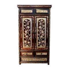 Antique Late 19th Century Inlaid Mother-of-Pearl Armoire