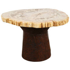 Petrified Wood and Teak Side Table 1