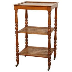 Antique French Oak Side Table with Turned Legs and Caning