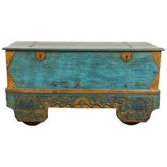 Dutch Colonial Indonesian Painted Trunk on Wheels