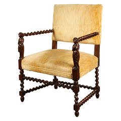 Continental French Chair with Barley Twist Arms, circa 1870