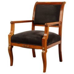 19th Century Danish Black Upholstered Armchair with Ormolu