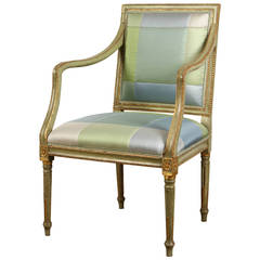 Louis XVI Green Painted and Gilt Armchair