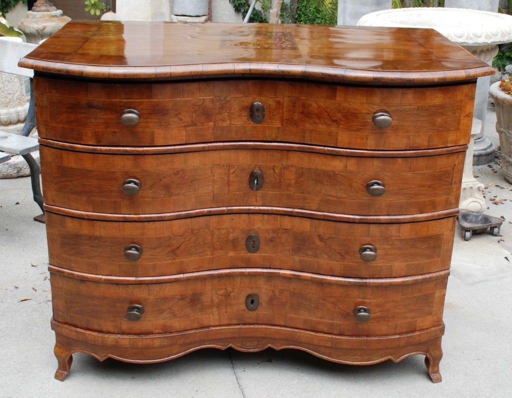 18th Century and Earlier 18th C. English Serpentine Rococo 4 Drawer Chest