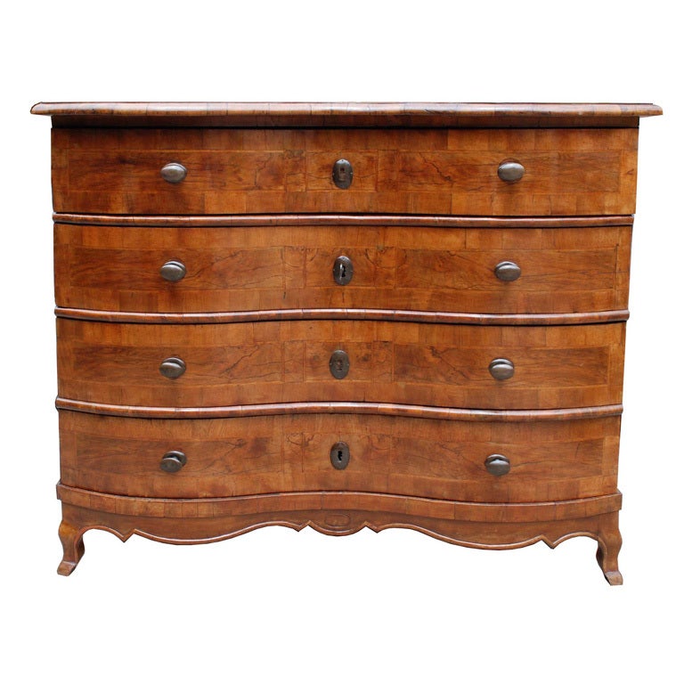 18th C. English Serpentine Rococo 4 Drawer Chest