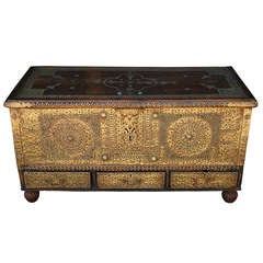 19th c. Indian Rosewood Trunk with Brass
