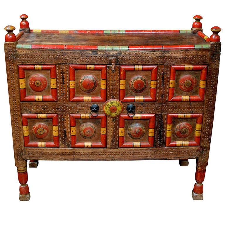 Early 20th Circa Pakistani Painted Dowry Chest at 1stDibs