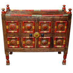 Antique Early 20th Circa Pakistani Painted Dowry Chest