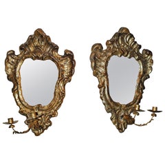 Antique Pair of Venetian Gilted Mirrored Sconces
