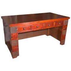 4-Drawer Desk Made From Antique Pine Trunk