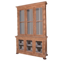 Antique English Bleach Oak Bookcase in Baroque Styling