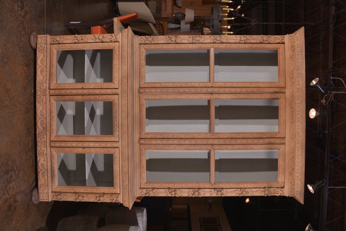 Antique English Bleach Oak Bookcase in Baroque Styling