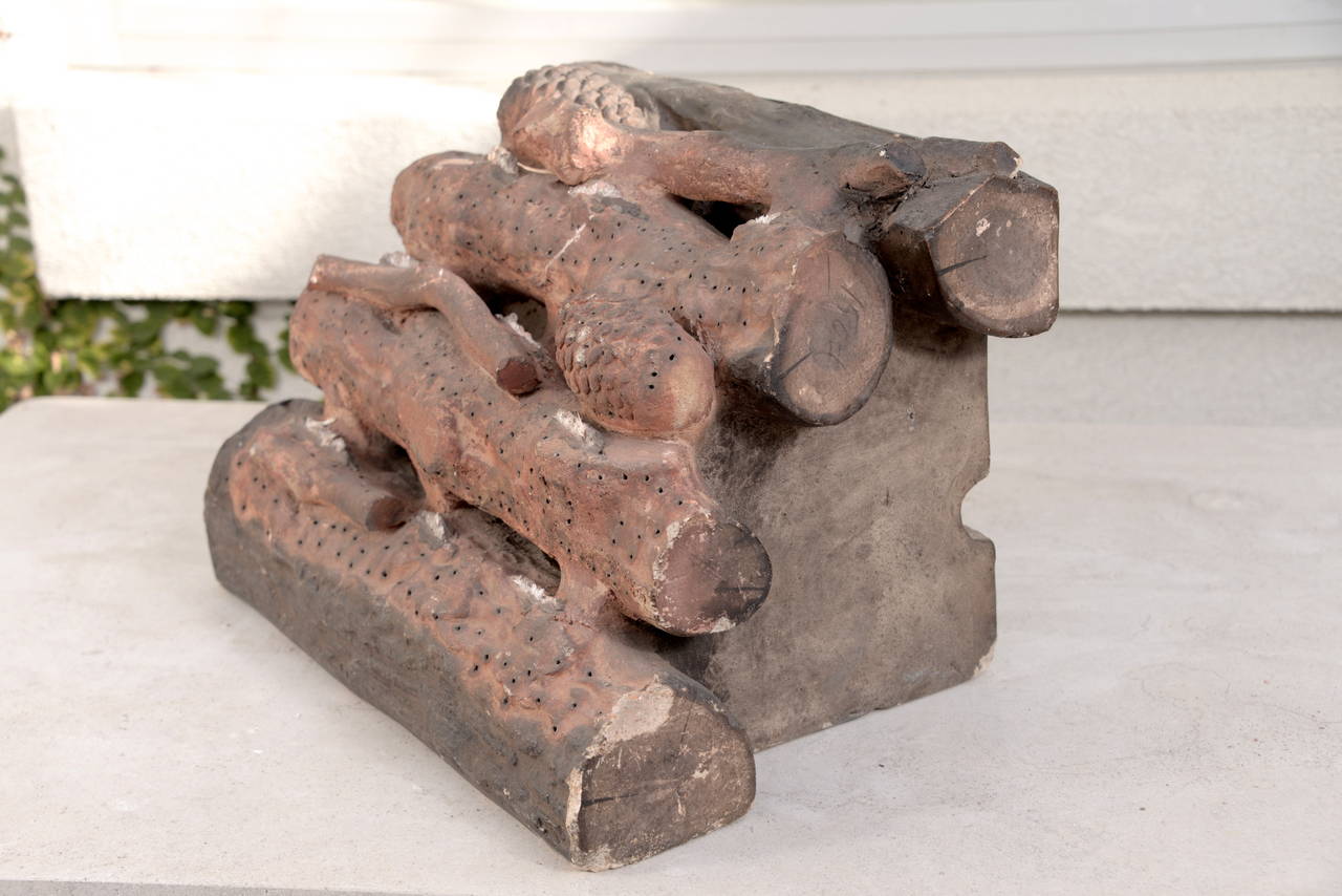 Mid-20th Century French Terracotta Log and Core Fireplace Set, circa 1930s